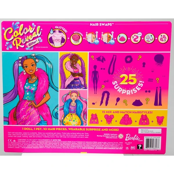 Mattel Barbie Color Reveal Glitzer! Haarwechsel Puppe Glitzerviolett Mit 25 Überraschungen – Bild 8