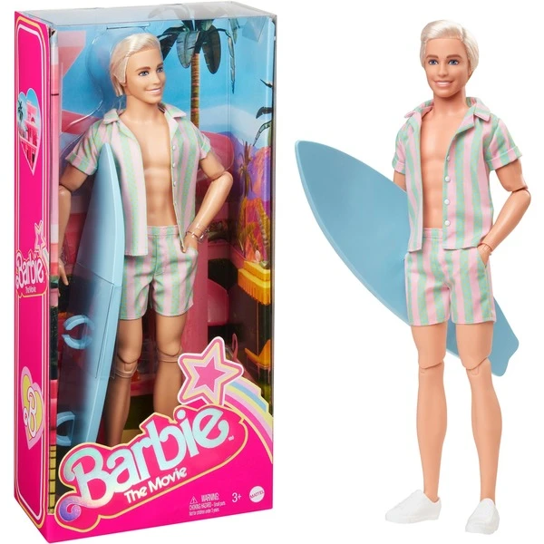 Mattel Barbie Signature The Movie - Ken Puppe Mit Gestreiftem Strand-Outfit In Pastellrosa Und Grün, Spielfigur
